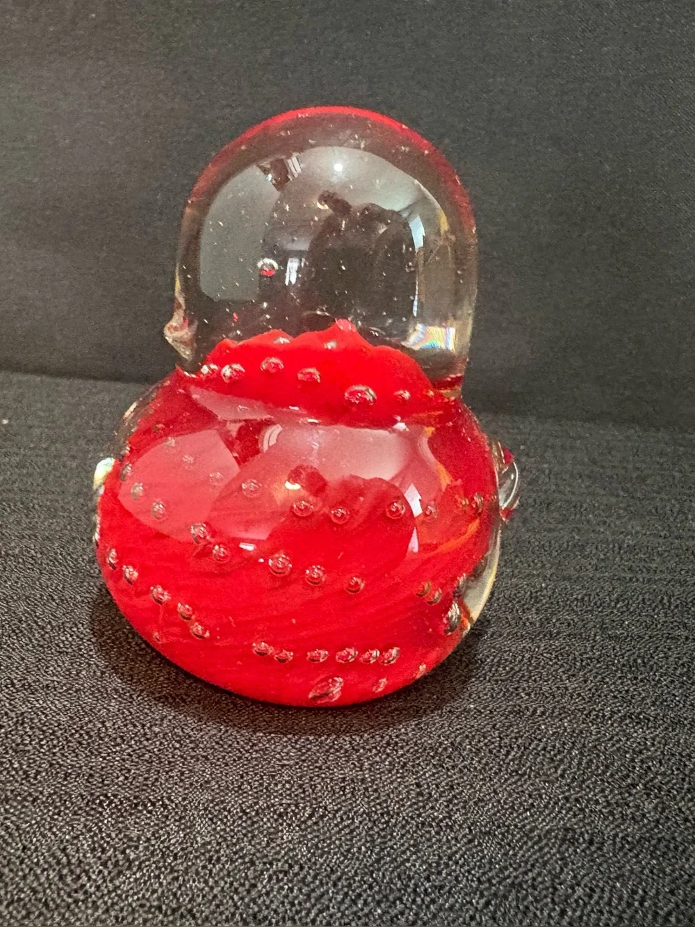 vintage hand-blown glass chick paperweight encased controlled bubbles
